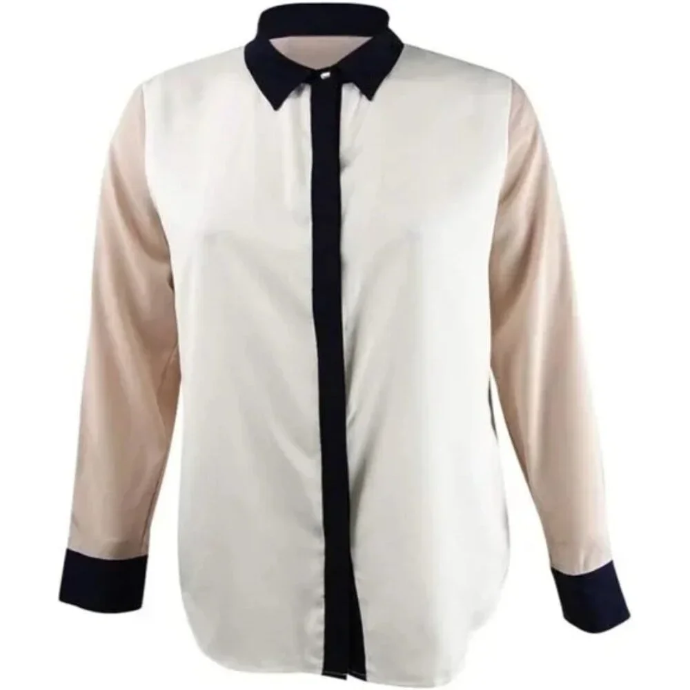 DKNY Color Block Long Sleeve Button Down Blouse - Size XL - Picture 4 of 4